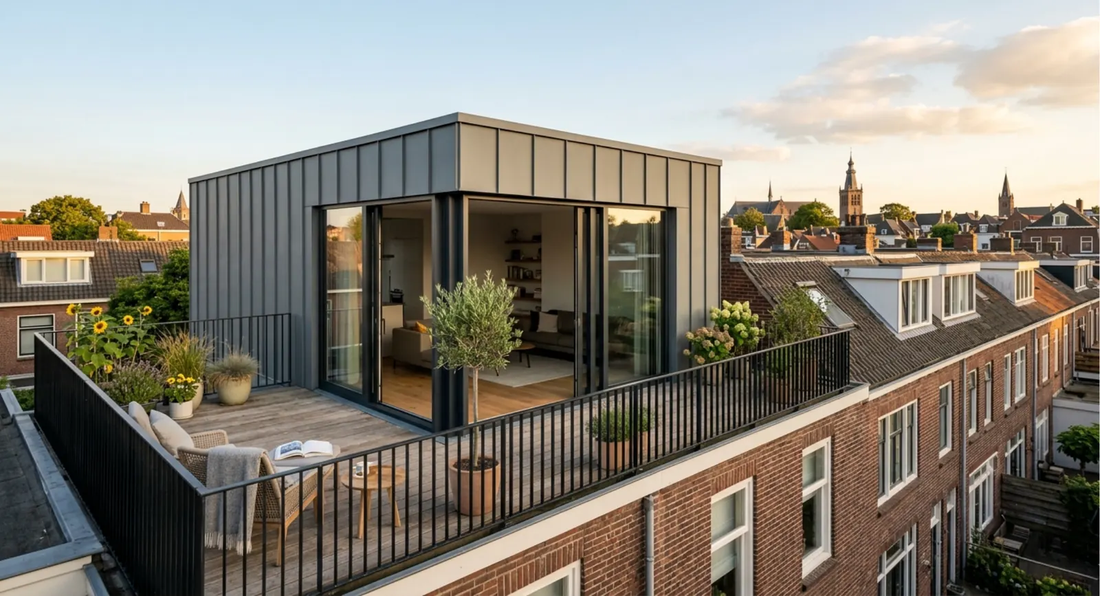 Illustratieve moderne dakopbouw op een bestaande Nederlandse woning