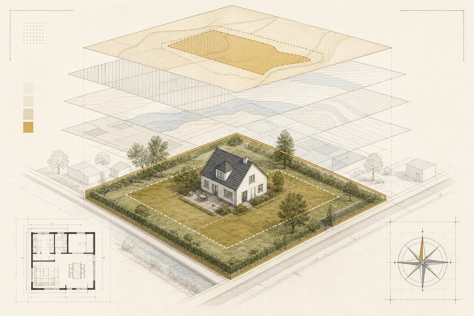 Illustratief perceel met verschillende lagen van lokale bouwregels