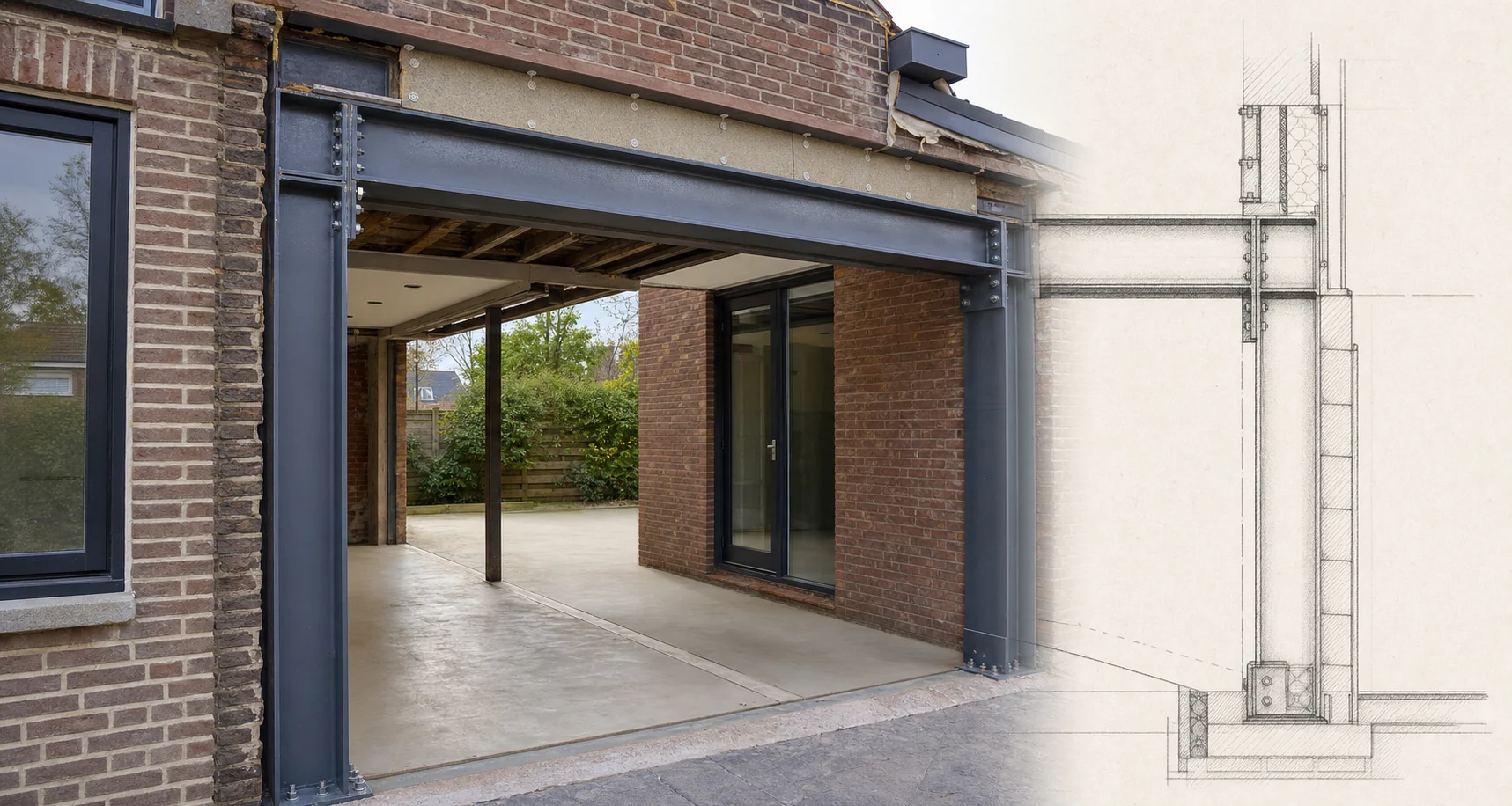 Stalen portaalconstructie met bijbehorend technisch constructiedetail